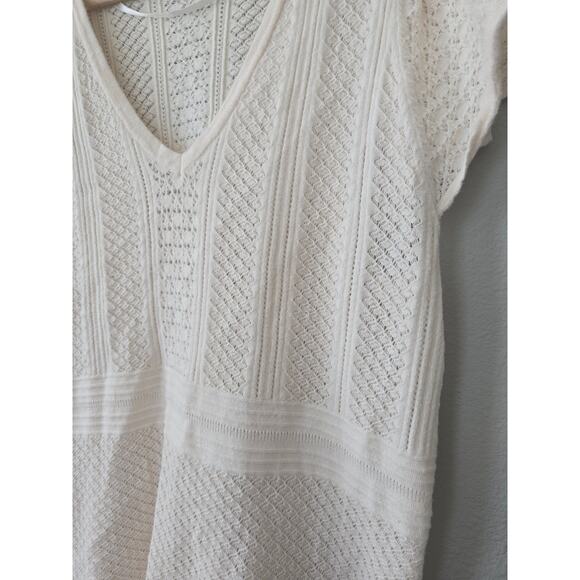 Torrid 2X Ivory Pointelle Knit Top | Plus V Neck Short Sleeve Sweater Blouse - Picture 5 of 9